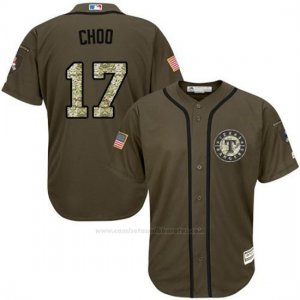 Camiseta Beisbol Hombre Texas Rangers 17 Shin Soo Choo Verde Salute To Service