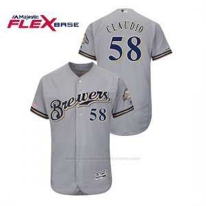 Camiseta Beisbol Hombre Milwaukee Brewers Alex Claudio 150th Aniversario Patch Autentico Flex Base Gris