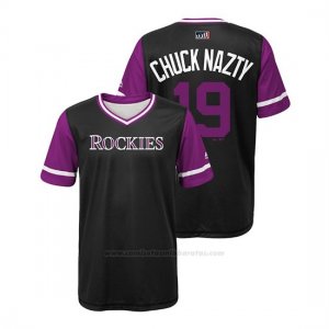 Camiseta Beisbol Nino Colorado Rockies Charlie Negromon 2018 Llws Players Weekend Chuck Nazty Negro