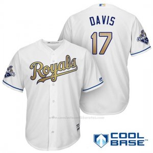 Camiseta Beisbol Hombre Kansas City Royals Campeones 17 Wade Davis Coolbase Oros