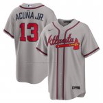 Camiseta Beisbol Hombre Atlanta Braves Ronald Acuna Jr Segunda Replica Gris Camiseta Beisbol Hombre Atlanta Braves Ronald Acuna Jr Segunda Replica Gris