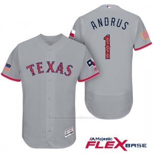 Camiseta Beisbol Hombre Texas Rangers 2017 Estrellas y Rayas Elvis Andrus Gris Flex Base