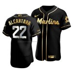 Camiseta Beisbol Hombre Miami Marlins Sandy Alcantara Golden Edition Autentico Negro