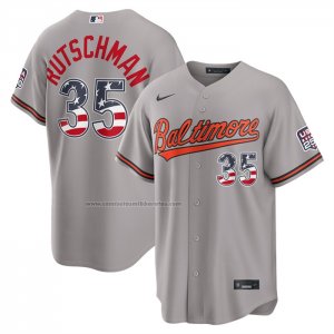 Camiseta Beisbol Hombre Baltimore Orioles Adley Rutschman 4 de Julio USA 250 Stadium Gris Camiseta Beisbol Hombre Baltimore Orioles Adley Rutschman 4 de Julio USA 250 Stadium Gris