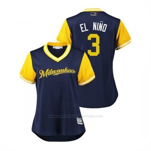 Camiseta Beisbol Mujer Milwaukee Brewers Orlando Arcia 2018 Llws Players Weekend El Nino Azul