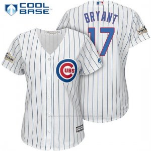 Camiseta Beisbol Mujer Chicago Cubs 2017 Postemporada 17 Kris Bryant Blanco Cool Base