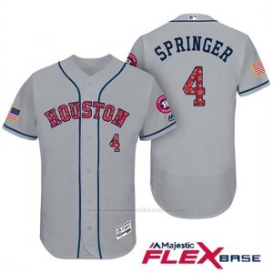 Camiseta Beisbol Hombre Houston Astros 2017 Estrellas y Rayas George Springer Gris Flex Base