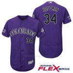 Camiseta Beisbol Hombre Colorado Rockies Jeff Hoffman 34 Violeta 25th Season Flex Base