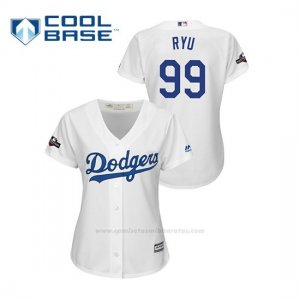 Camiseta Beisbol Mujer Los Angeles Dodgers Hyun Jin Ryu 2019 Postseason Cool Base Blanco