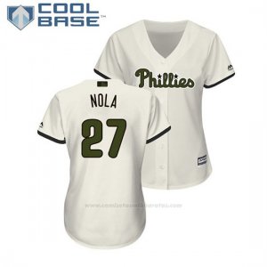 Camiseta Beisbol Mujer Philadelphia Phillies Aaron Nola 2018 Dia de los Caidos Cool Base Crema