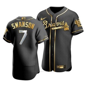 Camiseta Beisbol Hombre Atlanta Braves Dansby Swanson Golden Edition Autentico Negro Oro