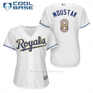 Camiseta Beisbol Mujer Kansas City Royals 8 Mike Moustakas Blanco 2017 Cool Base