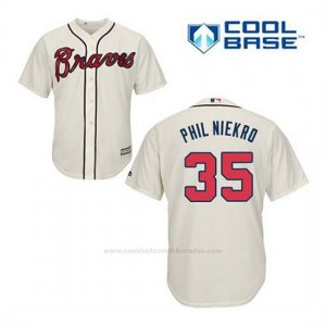 Camiseta Beisbol Hombre Atlanta Braves 35 Phil Niekro Crema Alterno Cool Base