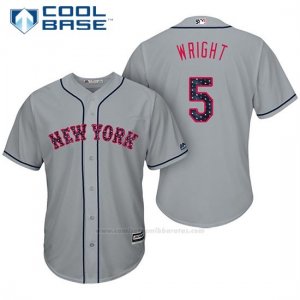 Camiseta Beisbol Hombre New York Mets 2017 Estrellas y Rayas David Wright Gris Cool Base