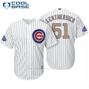 Camiseta Beisbol Hombre Chicago Cubs 51 Jack Leathersich Blanco Oro Program Cool Base