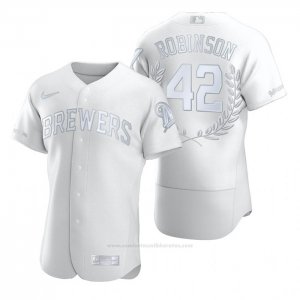 Camiseta Beisbol Hombre Milwaukee Brewers Jackie Robinson Award Collection Retired Number Blanco