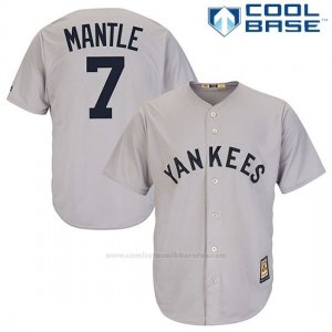 Camiseta Beisbol Hombre New York Yankees New York 7 Mickey Mantle Gris Cooperstown Coleccion Cool Base