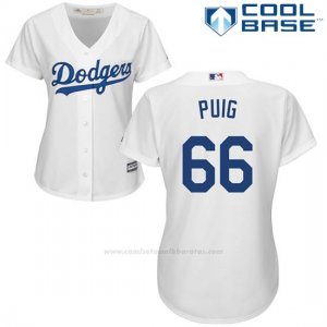 Camiseta Beisbol Mujer Los Angeles Dodgers Yasiel Puig Cool Base Blanco