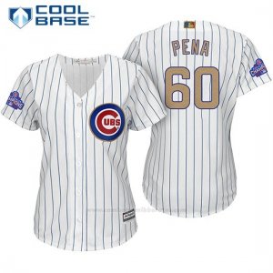 Camiseta Beisbol Mujer Chicago Cubs 60 Felix Pena Blanco Oro Program Cool Base