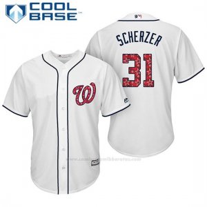 Camiseta Beisbol Hombre Washington Nationals 2017 Estrellas y Rayas Max Scherzer Blanco Cool Base