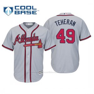 Camiseta Beisbol Hombre Atlanta Braves Julio Teheran Cool Base Majestic Road 2019 Gris