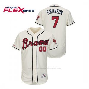 Camiseta Beisbol Hombre Atlanta Braves Dansby Swanson 150th Aniversario Patch Autentico Flex Base Crema