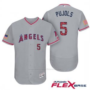 Camiseta Beisbol Hombre Los Angeles Angels 2017 Estrellas y Rayas Albert Pujols Gris Flex Base