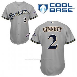 Camiseta Beisbol Hombre Milwaukee Brewers Scooter Gennett 2 Gris Cool Base