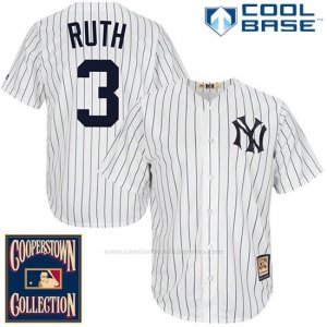 Camiseta Beisbol Hombre New York Yankees New York Babe Ruth 3 Blanco Cool Base Cooperstown