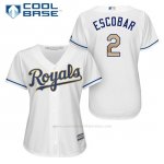 Camiseta Beisbol Mujer Kansas City Royals 2 Alcides Escobar Blanco 2017 Cool Base