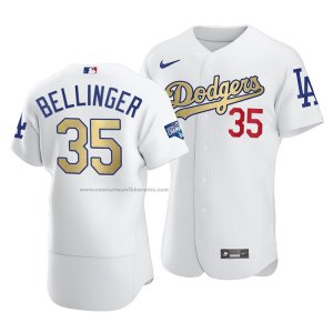 Camiseta Beisbol Hombre Los Angeles Dodgers Cody Bellinger 2021 Gold Program Patch Autentico Blanco