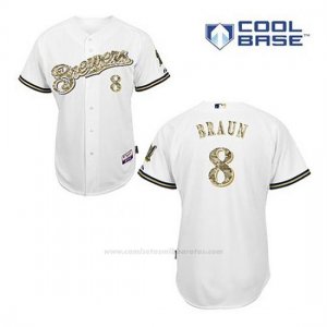 Camiseta Beisbol Hombre Milwaukee Brewers Ryan Braun 8 Blanco Usmc Cool Base