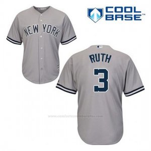 Camiseta Beisbol Hombre New York Yankees Babe Ruth 3 Gris Cool Base