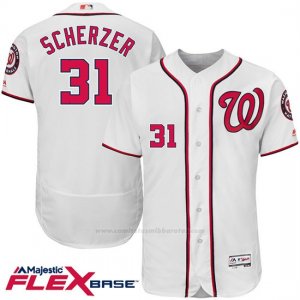 Camiseta Beisbol Hombre Washington Nationals Max Scherzer 31 Blanco Flex Base Autentico Coleccion Jugador