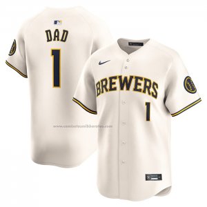Camiseta Beisbol Hombre Milwaukee Brewers #1 Dad Primera Limited Crema