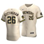 Camiseta Beisbol Hombre Milwaukee Brewers Jacob Nottingham Autentico Alterno Crema