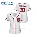 Camiseta Beisbol Mujer Washington Nationals Max Scherzer 2019 Postseason Cool Base Blanco