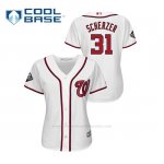 Camiseta Beisbol Mujer Washington Nationals Max Scherzer 2019 World Series Bound Cool Base Blanco