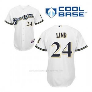 Camiseta Beisbol Hombre Milwaukee Brewers Adam Lind 24 Blanco 1ª Cool Base