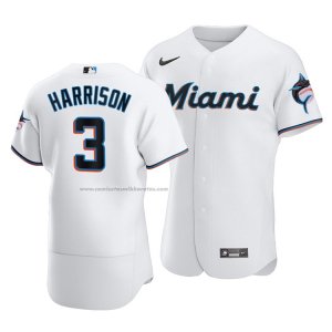 Camiseta Beisbol Hombre Miami Marlins Monte Harrison Autentico Primera Blanco