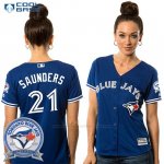 Camiseta Beisbol Mujer Toronto Blue Jays Michael Saunders 21 Cool Base 40 Aniversario