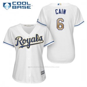 Camiseta Beisbol Mujer Kansas City Royals 6 Lorenzo Cain Blanco 2017 Cool Base