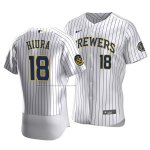 Camiseta Beisbol Hombre Milwaukee Brewers Keston Hiura Autentico Primera Blanco