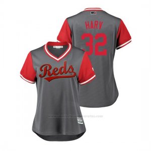 Camiseta Beisbol Mujer Cincinnati Reds Matt Harvey 2018 Llws Players Weekend Harv Gris