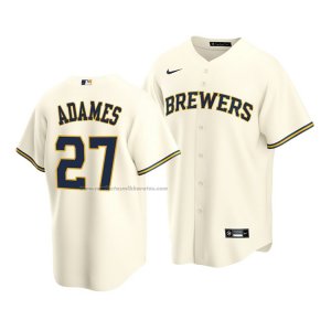 Camiseta Beisbol Hombre Milwaukee Brewers Willy Adames Replica Crema