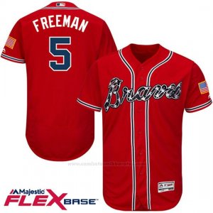 Camiseta Beisbol Hombre Atlanta Braves 5 Frojodie Freeman Rojo Flex Base Autentico Coleccion