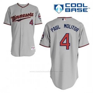 Camiseta Beisbol Hombre Minnesota Twins Paul Molitor 4 Gris Cool Base