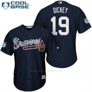 Camiseta Beisbol Hombre Atlanta Braves 19 R.A. Dickey Azul 2017 Entrenamiento de Primavera Cool Base