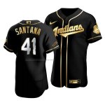 Camiseta Beisbol Hombre Cleveland Indians Carlos Santana Golden Edition Autentico Negro