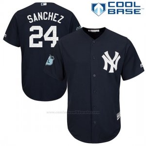 Camiseta Beisbol Hombre New York Yankees Gary Sanchez Azul 2017 Entrenamiento de Primavera Cool Base